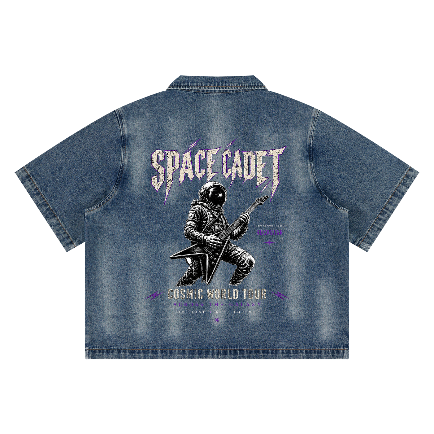 Space Cadet Rocketeer Vintage Washed Full-Zip Denim Shirt