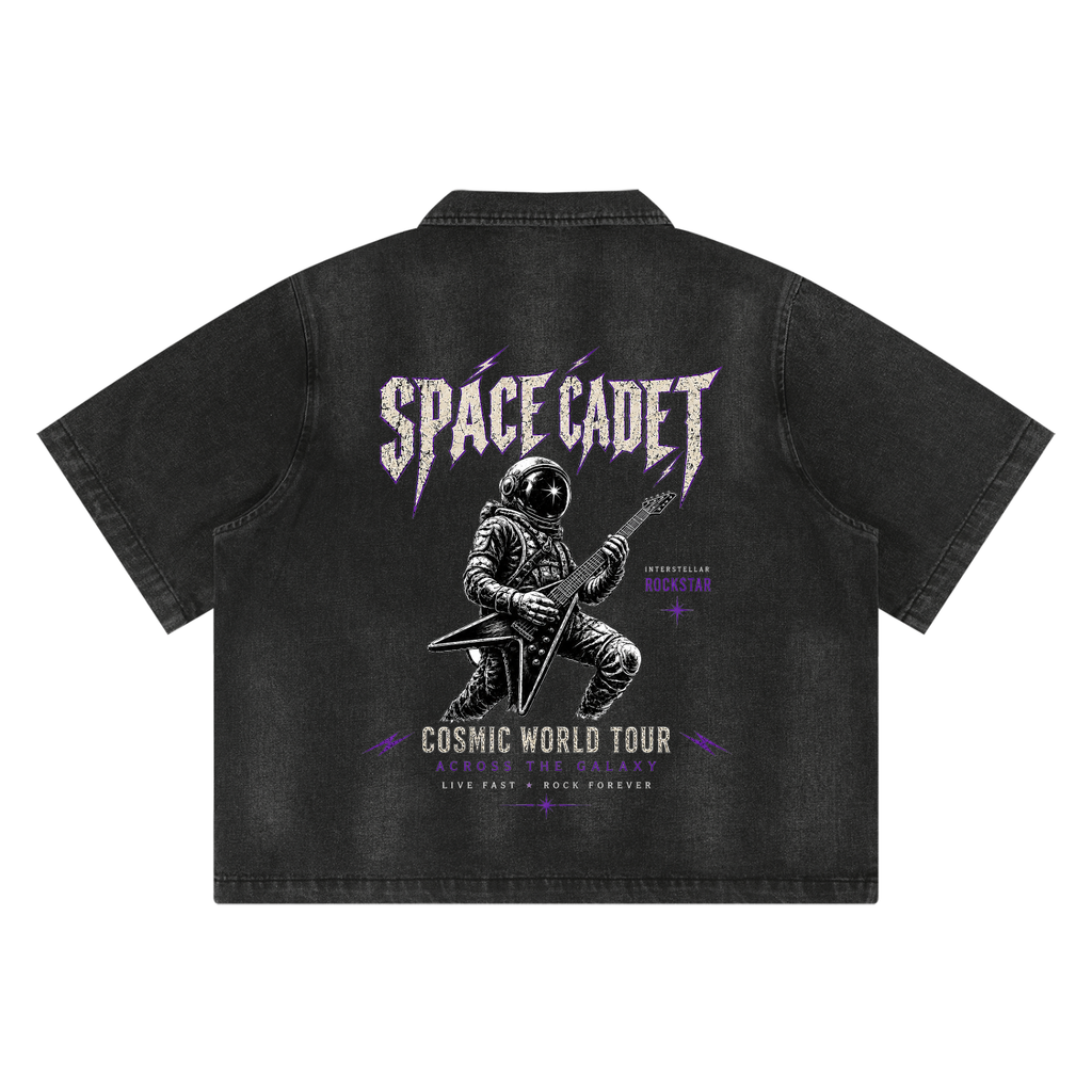 Space Cadet Rocketeer Vintage Washed Full-Zip Denim Shirt