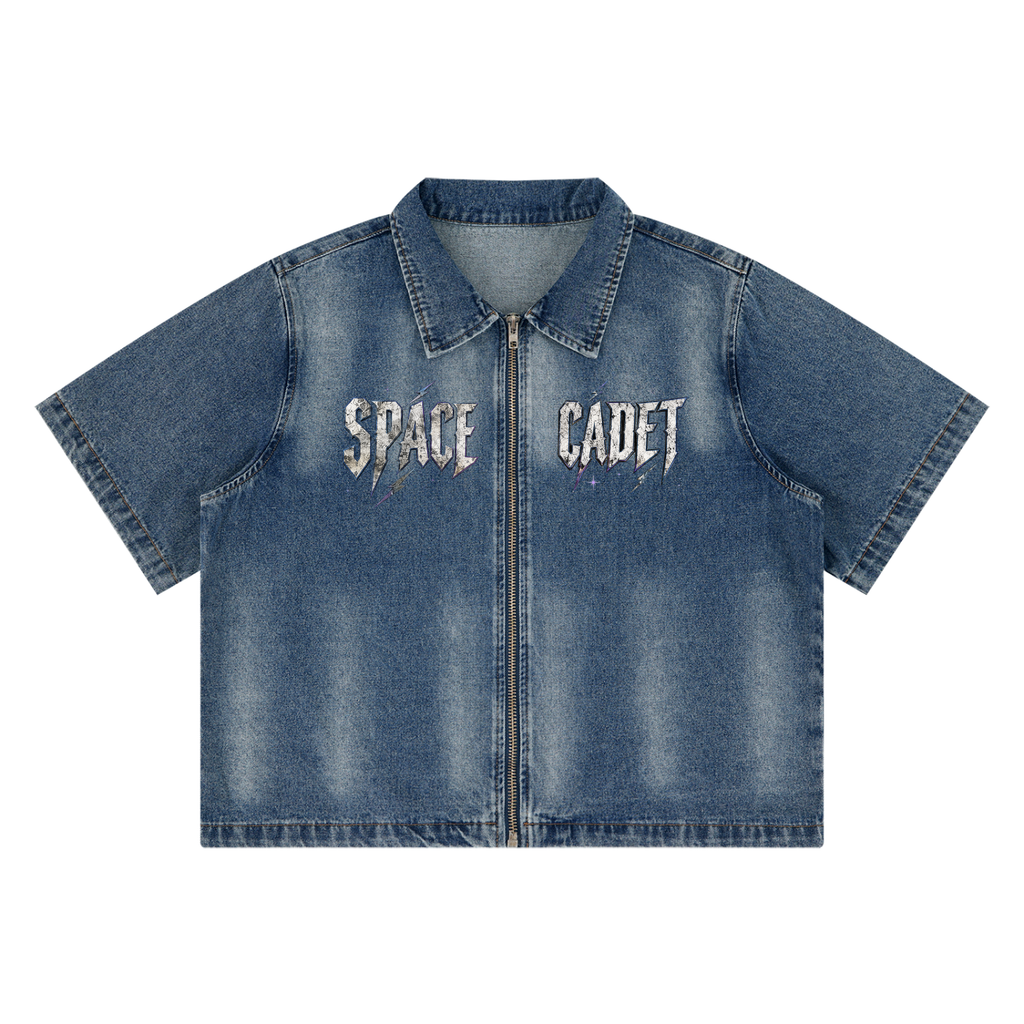 Space Cadet Rocketeer Vintage Washed Full-Zip Denim Shirt