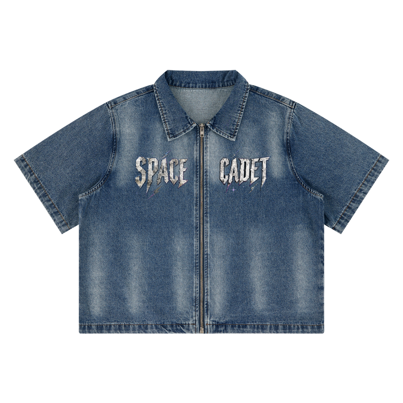Space Cadet Rocketeer Vintage Washed Full-Zip Denim Shirt